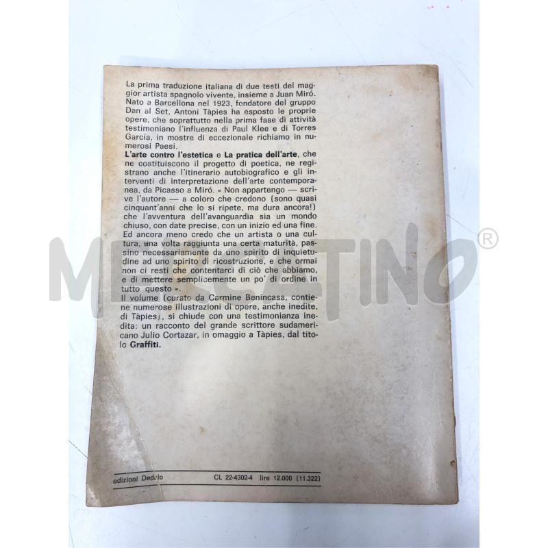 LIBRO ARTONI TAPIES ARTE CONTRO L'ESTETICA 1980 | Mercatino dell'Usato Roma somalia 2