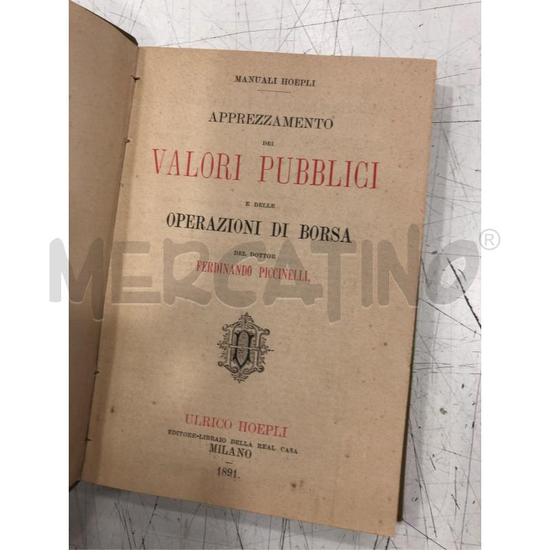 LIBRO VALORI PUBBLICI E OPERAZIONI DI BORSA HOEPLI 1891 | Mercatino dell'Usato Roma somalia 2