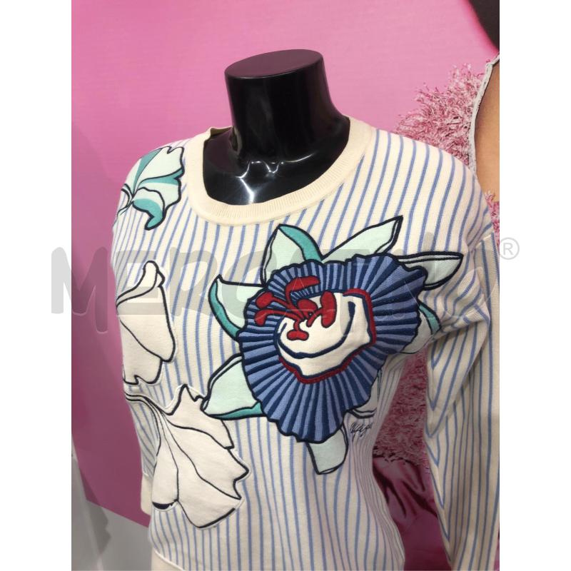 MAGLIONE DONNA HILFIGER BIANCO RIGHE AZZURRO RIC FIORI | Mercatino dell'Usato Roma somalia 2