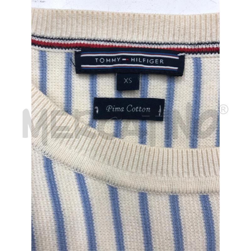 MAGLIONE DONNA HILFIGER BIANCO RIGHE AZZURRO RIC FIORI | Mercatino dell'Usato Roma somalia 5
