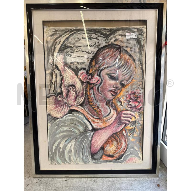 QUADRO BRACCIOLINI RITRATTO DI BIMBA CON COLOMBE | Mercatino dell'Usato Roma somalia 1