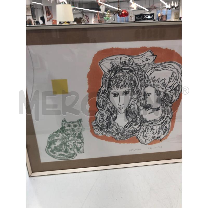 QUADRO DISEGNO BERTO DONNA CON GATTO | Mercatino dell'Usato Roma somalia 1