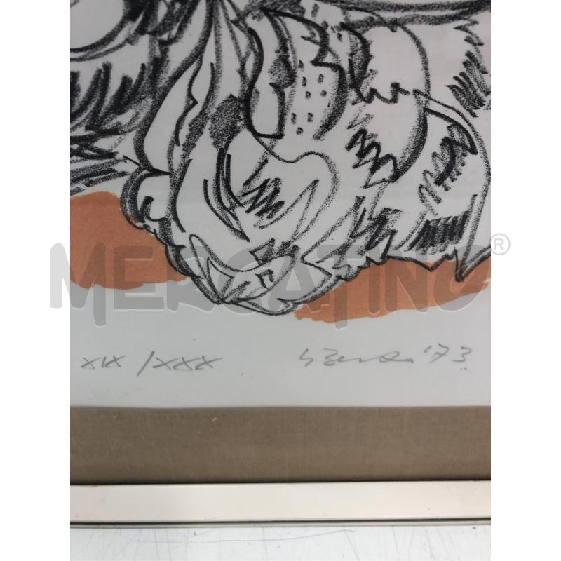 QUADRO DISEGNO BERTO DONNA CON GATTO | Mercatino dell'Usato Roma somalia 2