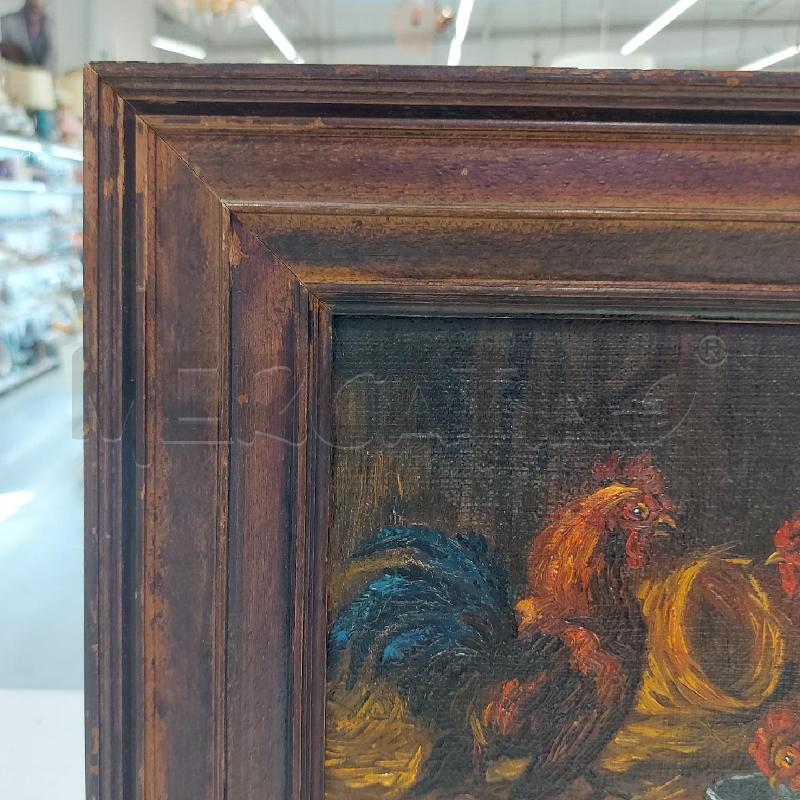 QUADRO GALLINE CORNICE LEGNO SCURA 37X32 | Mercatino dell'Usato Roma somalia 4