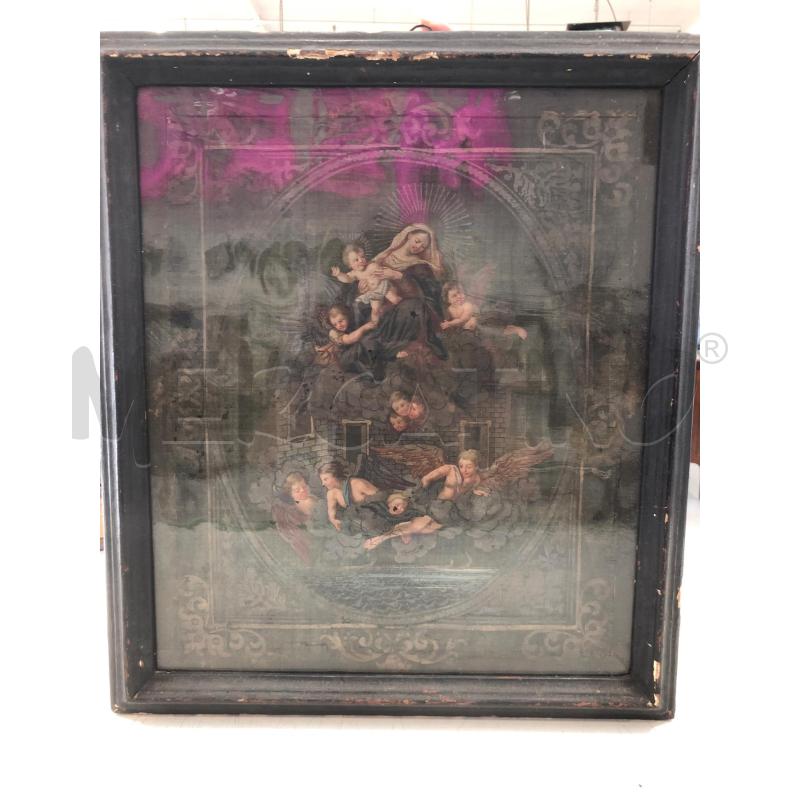 QUADRO MADONNA CON PUTTI SU SETA | Mercatino dell'Usato Roma somalia 1