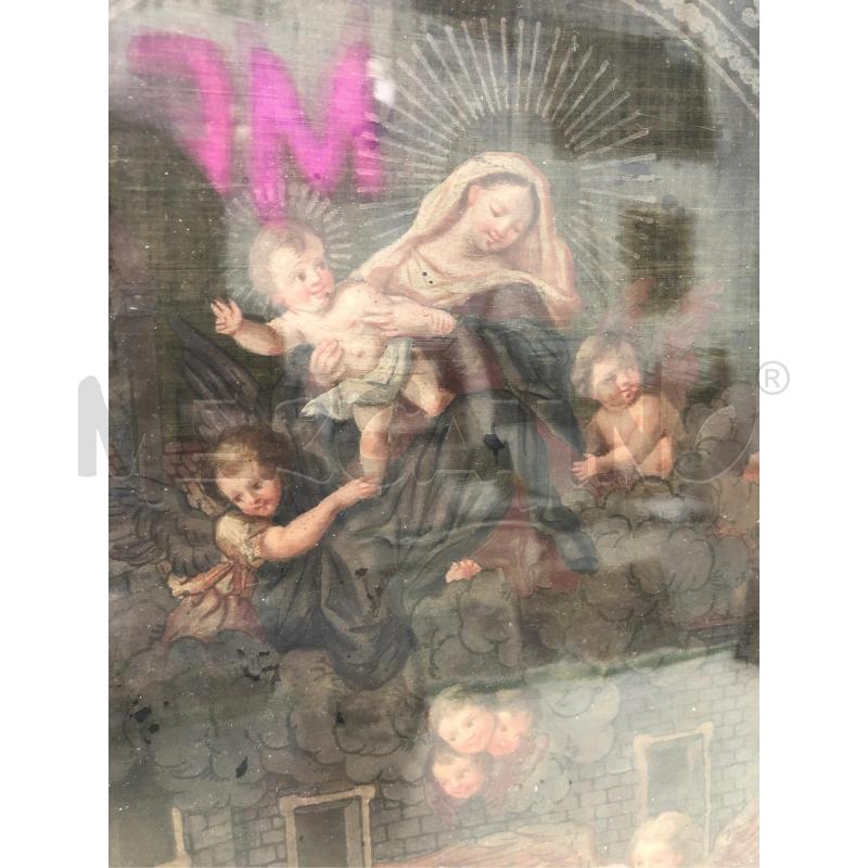 QUADRO MADONNA CON PUTTI SU SETA | Mercatino dell'Usato Roma somalia 2