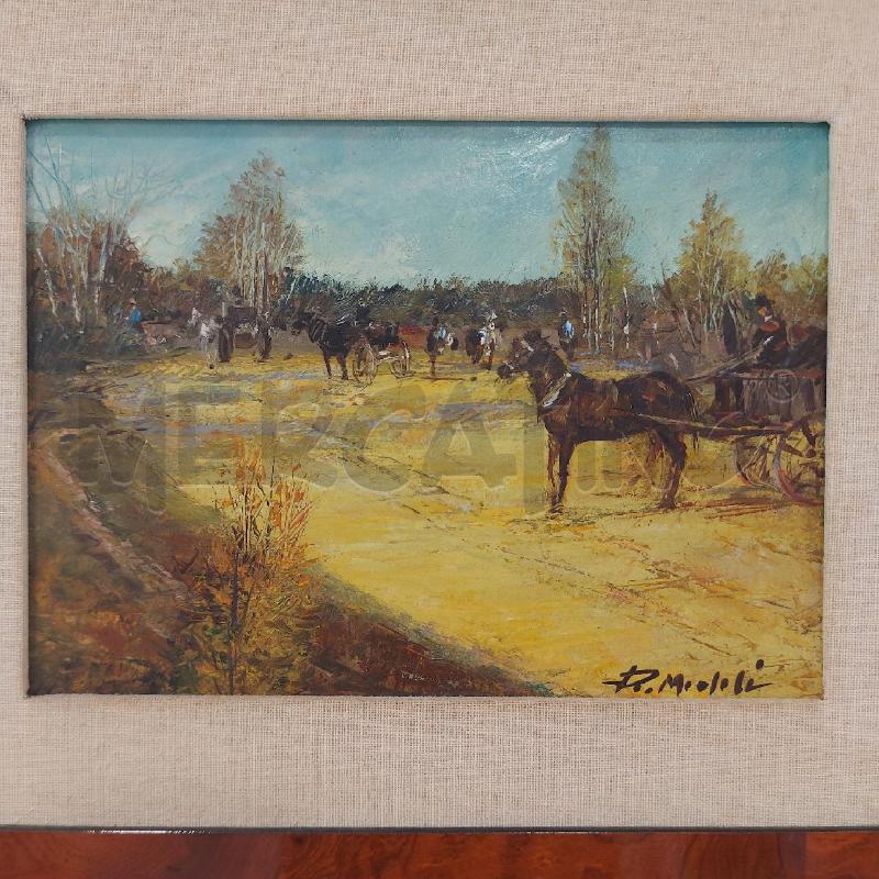 QUADRO PAESAGGIO CARROZZE CON CAVALLI  | Mercatino dell'Usato Roma somalia 2