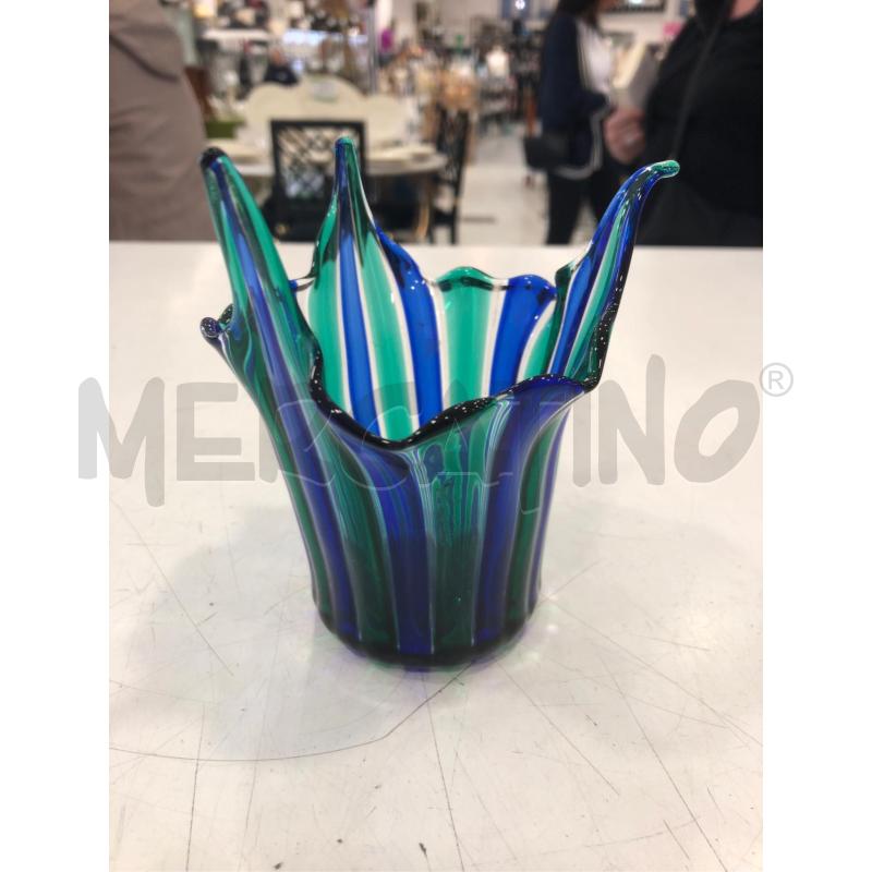 VASETTO MURANO FAZZOLETTO STRISCIE BLU/VERDI | Mercatino dell'Usato Roma somalia 1