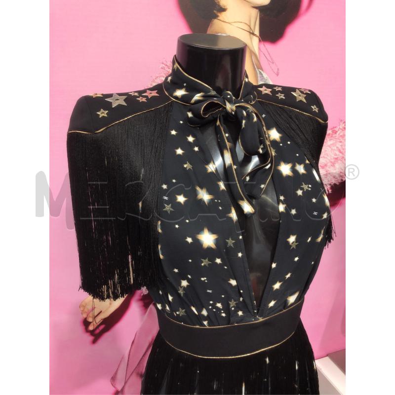 VESTITO DONNA ELISABETTA FRANCHI NERO STELLE BEIGE FRANGE NEW  | Mercatino dell'Usato Roma somalia 4