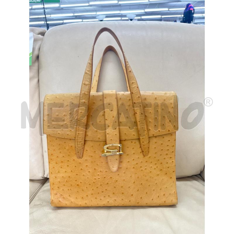BORSA DONNA GENNY PELLE STAMPA STRUZZO OCRA | Mercatino dell'Usato Roma tor tre teste 1