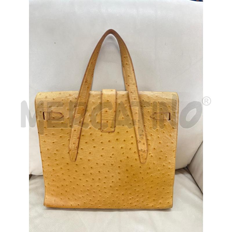 BORSA DONNA GENNY PELLE STAMPA STRUZZO OCRA | Mercatino dell'Usato Roma tor tre teste 2