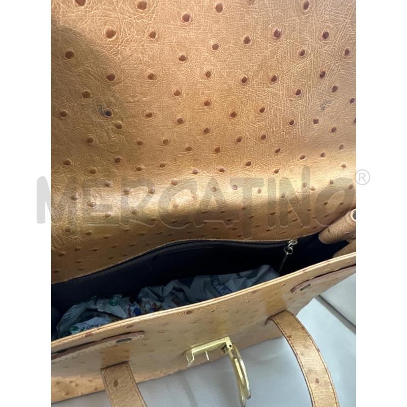 BORSA DONNA GENNY PELLE STAMPA STRUZZO OCRA | Mercatino dell'Usato Roma tor tre teste 4