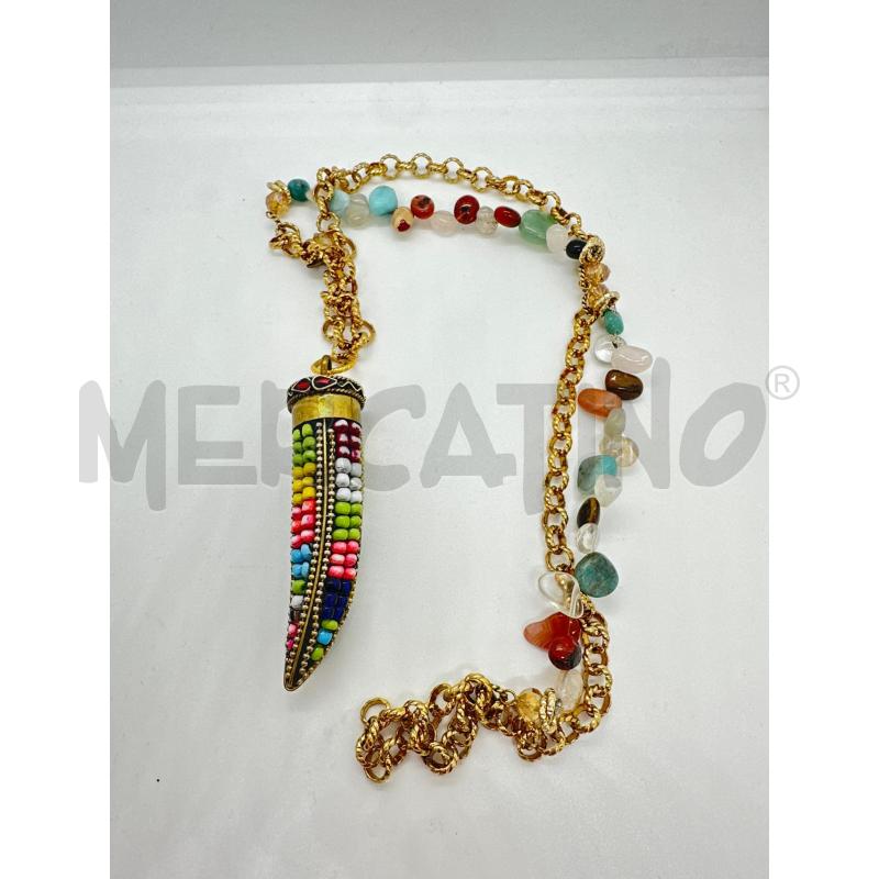 COLLANA ALMALA CATENA DORATA PIETRA CORNO PERLINE | Mercatino dell'Usato Roma tor tre teste 1