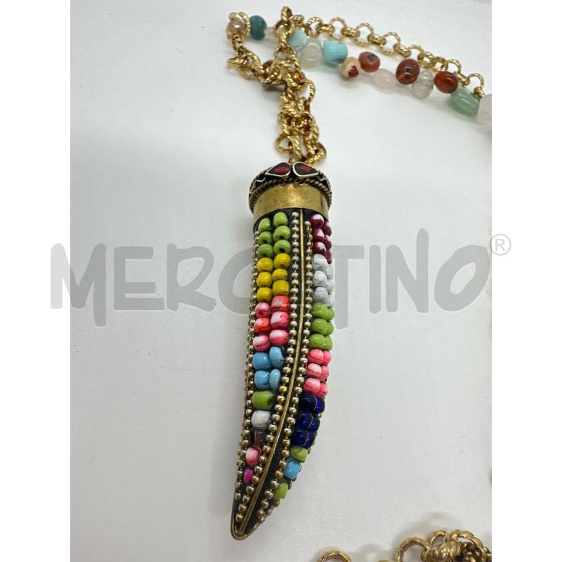 COLLANA ALMALA CATENA DORATA PIETRA CORNO PERLINE | Mercatino dell'Usato Roma tor tre teste 2