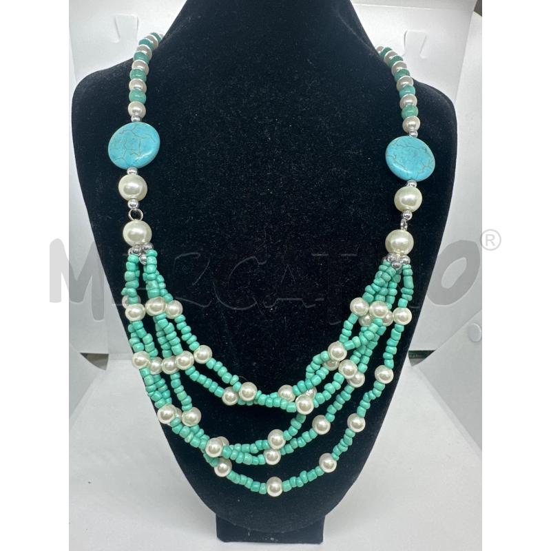 COLLANA LUNGA MULTIFILO PERLE BIANCO VERDE ACQUA | Mercatino dell'Usato Roma tor tre teste 1