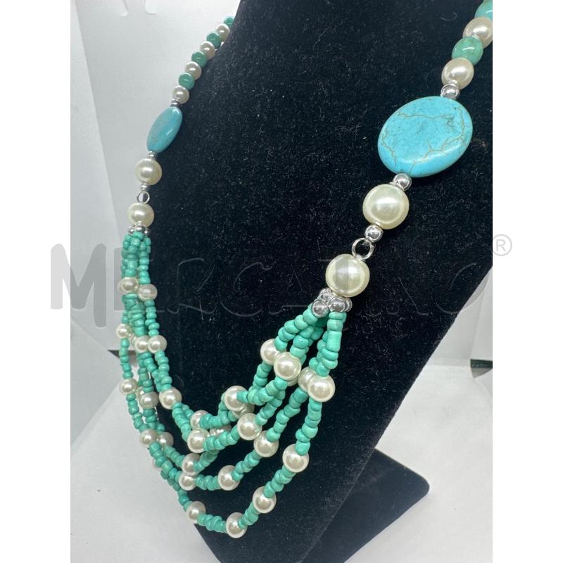 COLLANA LUNGA MULTIFILO PERLE BIANCO VERDE ACQUA | Mercatino dell'Usato Roma tor tre teste 2