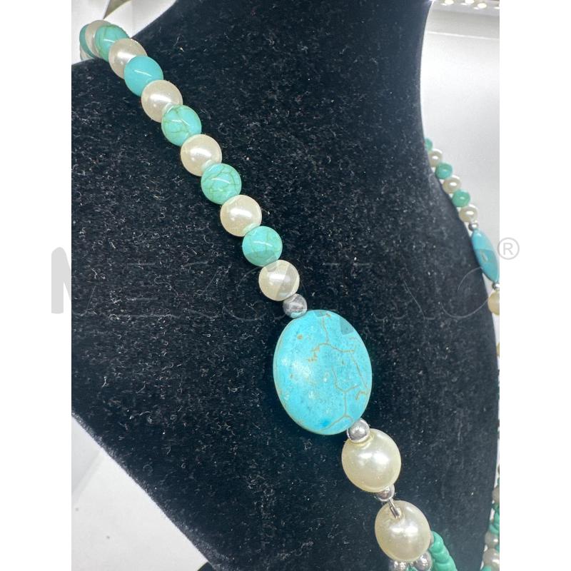 COLLANA LUNGA MULTIFILO PERLE BIANCO VERDE ACQUA | Mercatino dell'Usato Roma tor tre teste 3