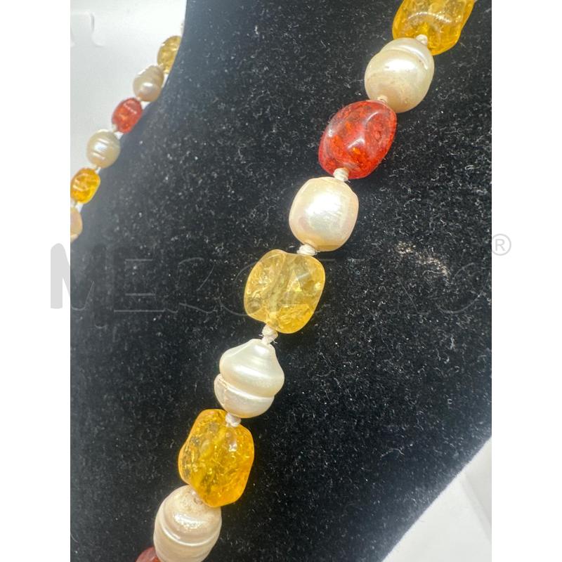 COLLANA LUNGA PERLE FIUME PALLOCCHE OCRA BRDX | Mercatino dell'Usato Roma tor tre teste 2