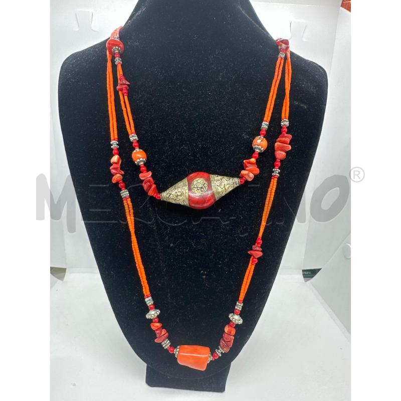 COLLANA LUNGA PERLINE ARANCIO TRIANG CORAL BAMBOO | Mercatino dell'Usato Roma tor tre teste 1