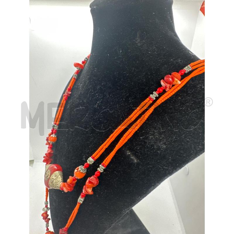 COLLANA LUNGA PERLINE ARANCIO TRIANG CORAL BAMBOO | Mercatino dell'Usato Roma tor tre teste 3