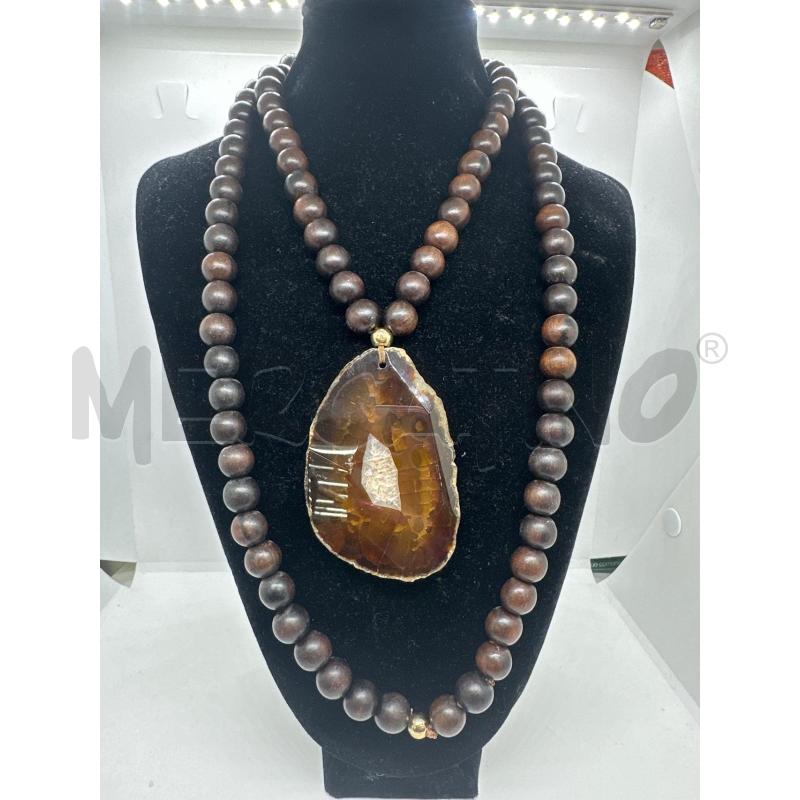 COLLANA LUNGA SFERE LEGNO FETTA PIETRA NATURALE | Mercatino dell'Usato Roma tor tre teste 1