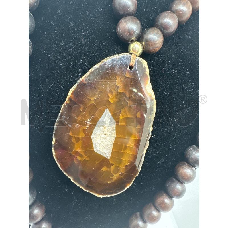 COLLANA LUNGA SFERE LEGNO FETTA PIETRA NATURALE | Mercatino dell'Usato Roma tor tre teste 2