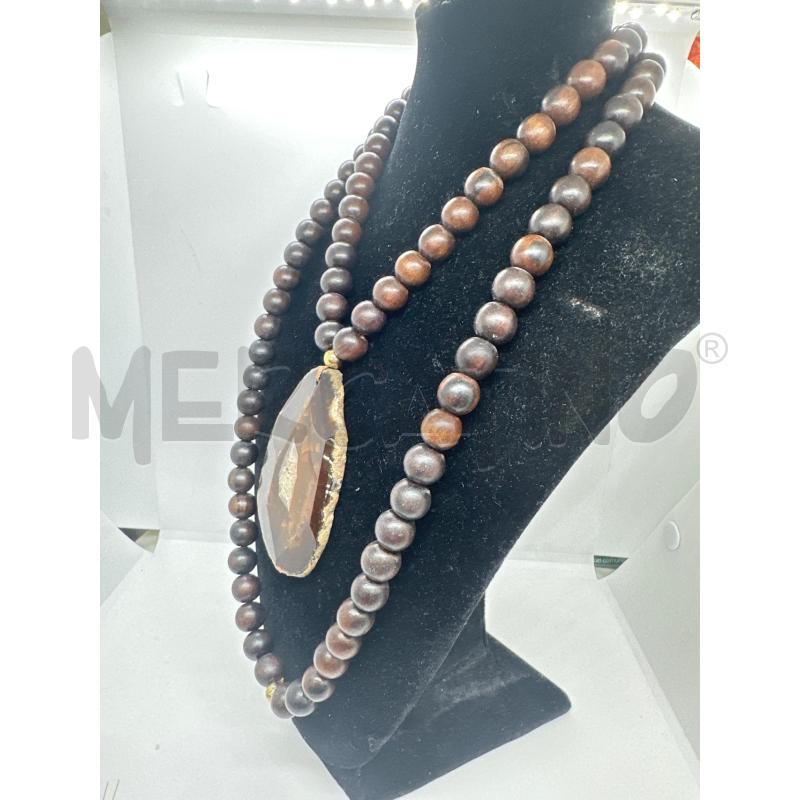 COLLANA LUNGA SFERE LEGNO FETTA PIETRA NATURALE | Mercatino dell'Usato Roma tor tre teste 3
