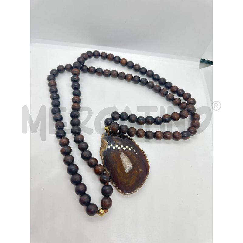COLLANA LUNGA SFERE LEGNO FETTA PIETRA NATURALE | Mercatino dell'Usato Roma tor tre teste 4