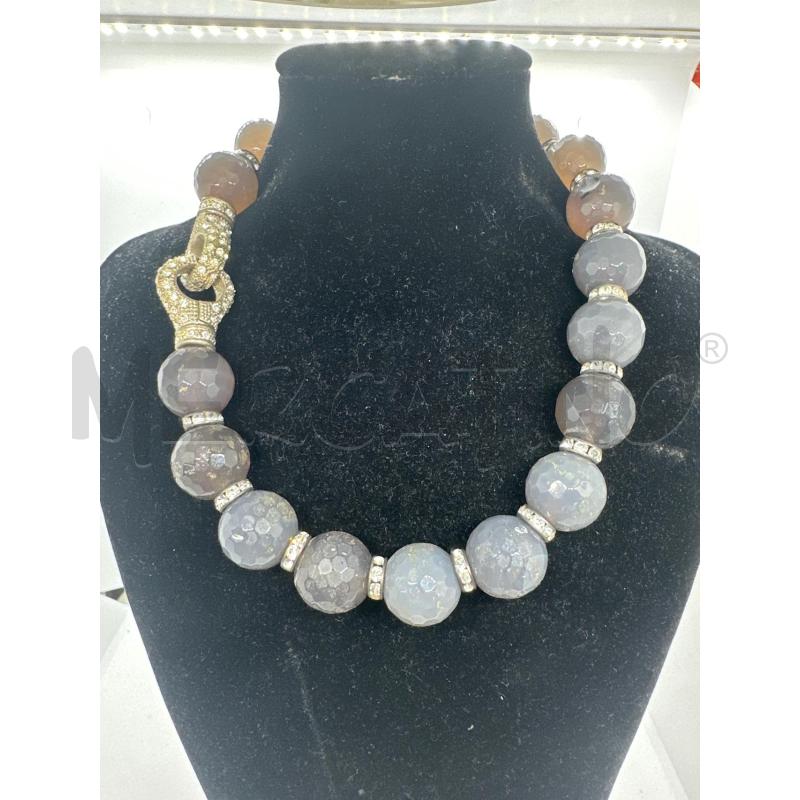 COLLANA PALLOCCHE SFACC AGATA GRIGIO CHISURA GANCI STRASS | Mercatino dell'Usato Roma tor tre teste 1
