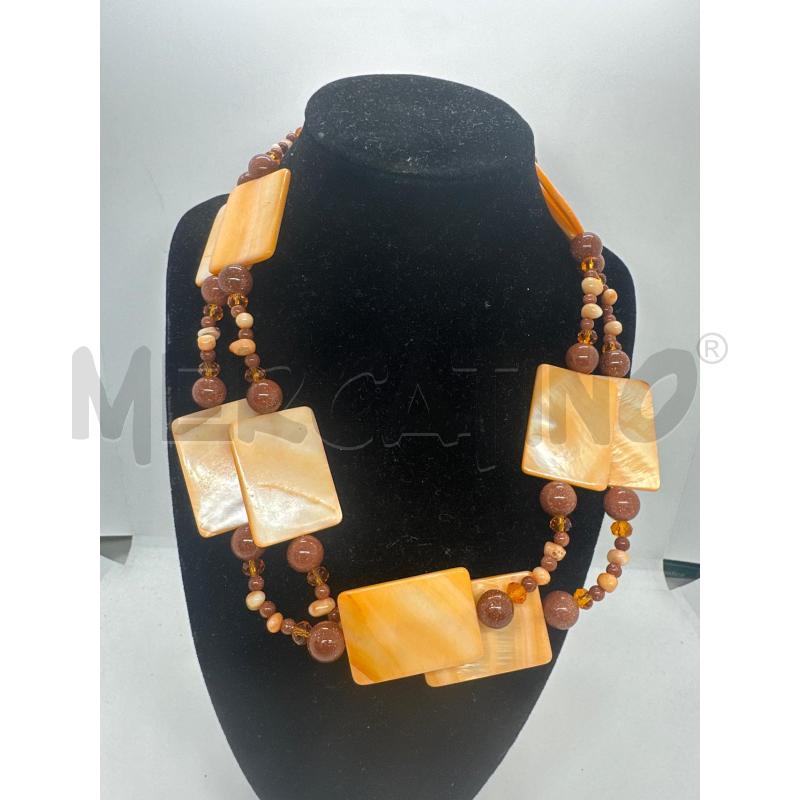 COLLANA RETTANG ARANCIO PERLATI OCCHIO DI TIGRE | Mercatino dell'Usato Roma tor tre teste 1