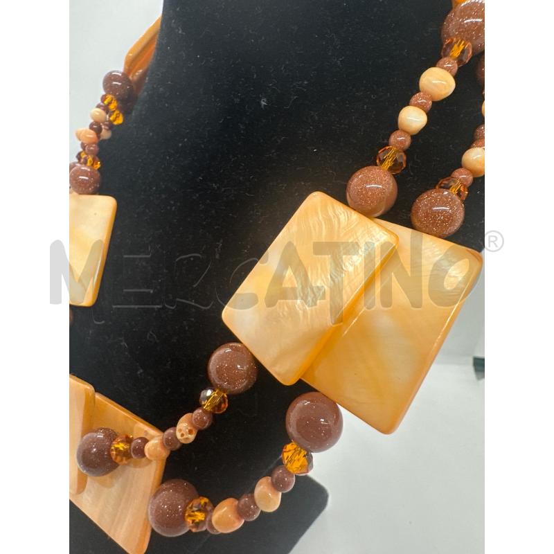 COLLANA RETTANG ARANCIO PERLATI OCCHIO DI TIGRE | Mercatino dell'Usato Roma tor tre teste 2