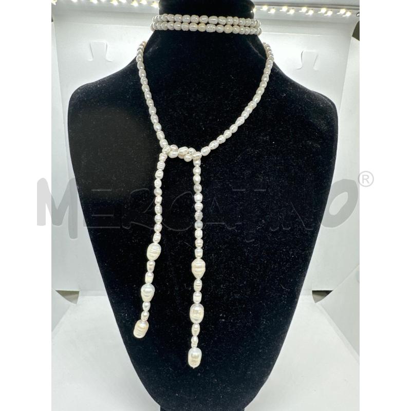 COLLANA  PERLE FIUME BIANCA  CON NODO  | Mercatino dell'Usato Roma tor tre teste 1