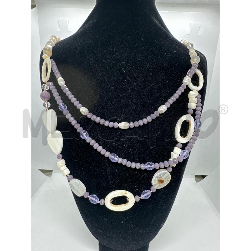 COLLANA  SASSOLINI BIANCHI VIOLA  CON CUORI  | Mercatino dell'Usato Roma tor tre teste 1
