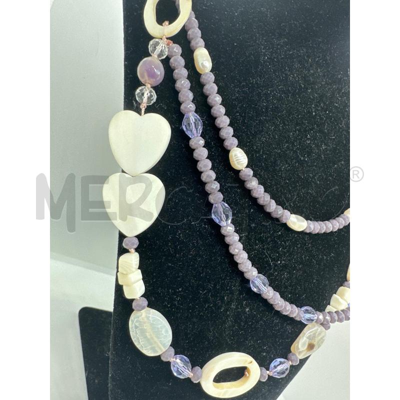 COLLANA  SASSOLINI BIANCHI VIOLA  CON CUORI  | Mercatino dell'Usato Roma tor tre teste 2