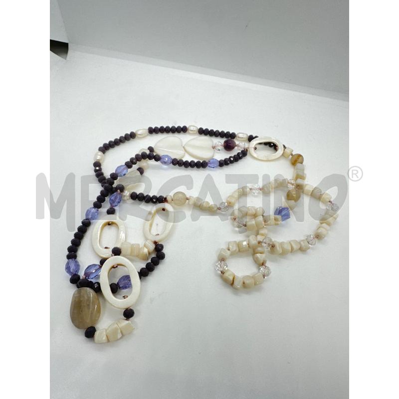 COLLANA  SASSOLINI BIANCHI VIOLA  CON CUORI  | Mercatino dell'Usato Roma tor tre teste 3