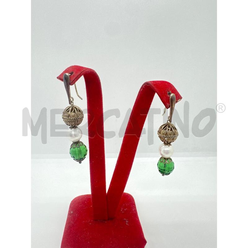 ORECCHINI ARG PALLOCCHE CROMO CRISTALL VERDE PERLA | Mercatino dell'Usato Roma tor tre teste 1