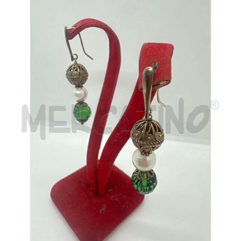 ORECCHINI ARG PALLOCCHE CROMO CRISTALL VERDE PERLA | Mercatino dell'Usato Roma tor tre teste 2