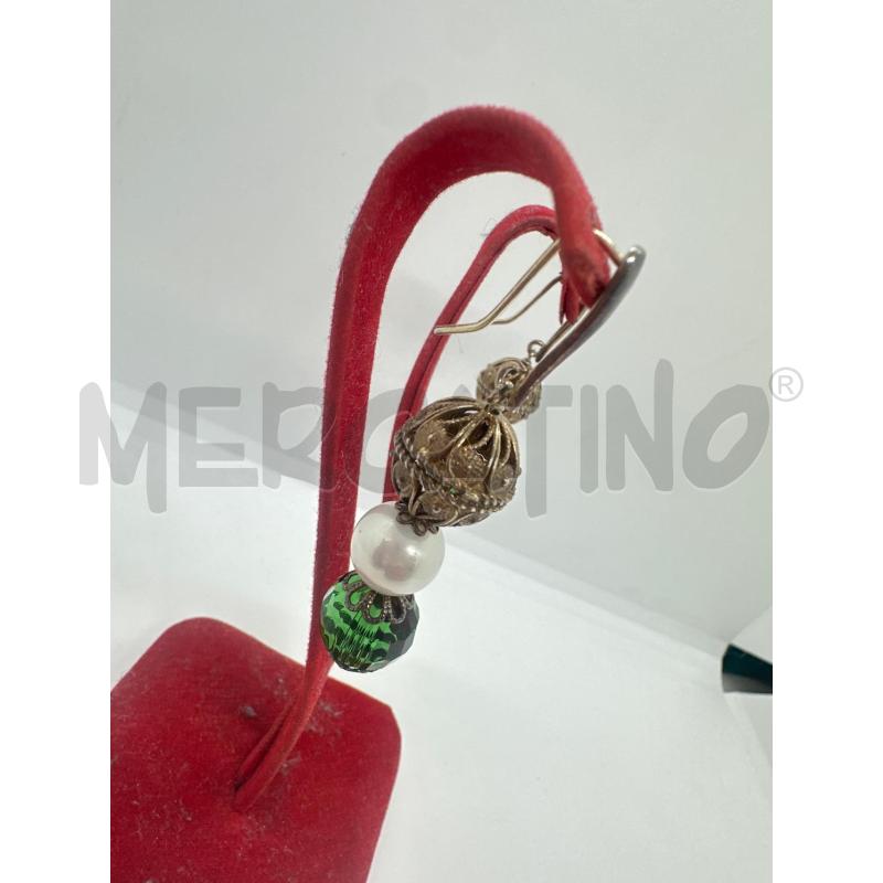 ORECCHINI ARG PALLOCCHE CROMO CRISTALL VERDE PERLA | Mercatino dell'Usato Roma tor tre teste 3