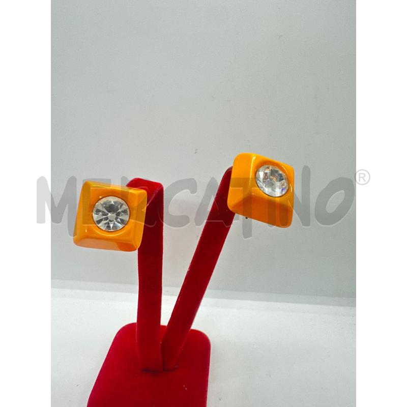 ORECCHINI CLIP QUADRATI ARANCIO CENTRAL STRASS | Mercatino dell'Usato Roma tor tre teste 1