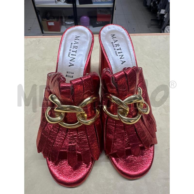 SANDALI DONNA MARTINA PELLE ROSSO FRANGE | Mercatino dell'Usato Roma tor tre teste 2