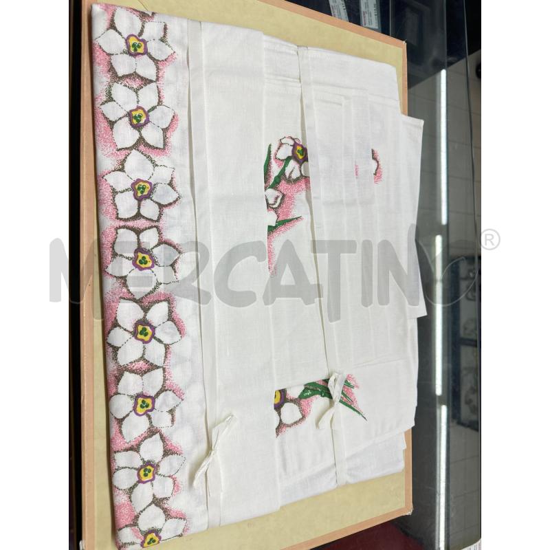TOVAGLIA RETTANGLINO COTONE BIANCO FIORI ROSA + 6TOVAGL | Mercatino dell'Usato Roma tor tre teste 1