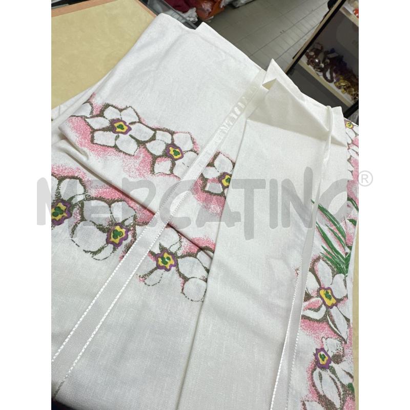 TOVAGLIA RETTANGLINO COTONE BIANCO FIORI ROSA + 6TOVAGL | Mercatino dell'Usato Roma tor tre teste 2