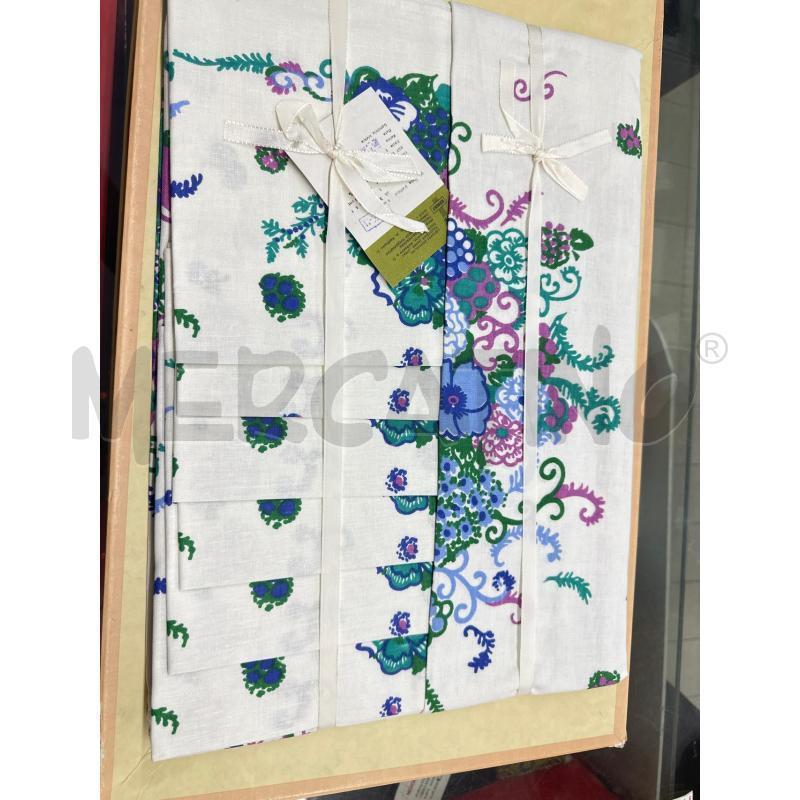TOVAGLIA RETTANG LINO COTONE+6 BIANCO FIORI BLU VIOLA | Mercatino dell'Usato Roma tor tre teste 1
