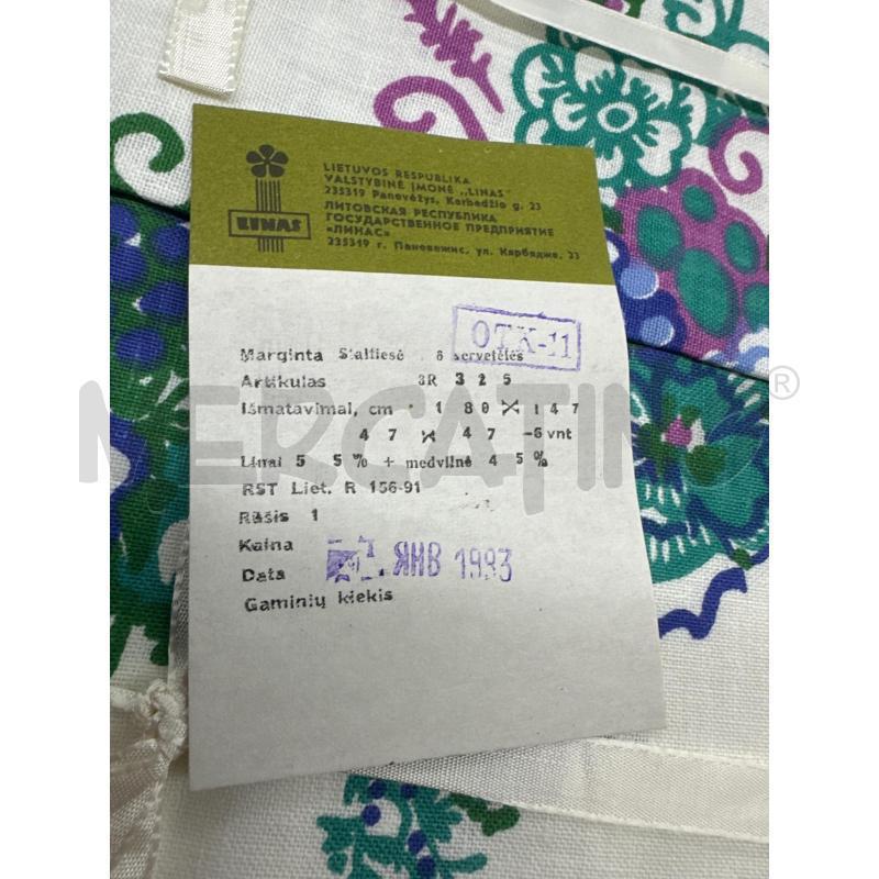 TOVAGLIA RETTANG LINO COTONE+6 BIANCO FIORI BLU VIOLA | Mercatino dell'Usato Roma tor tre teste 3