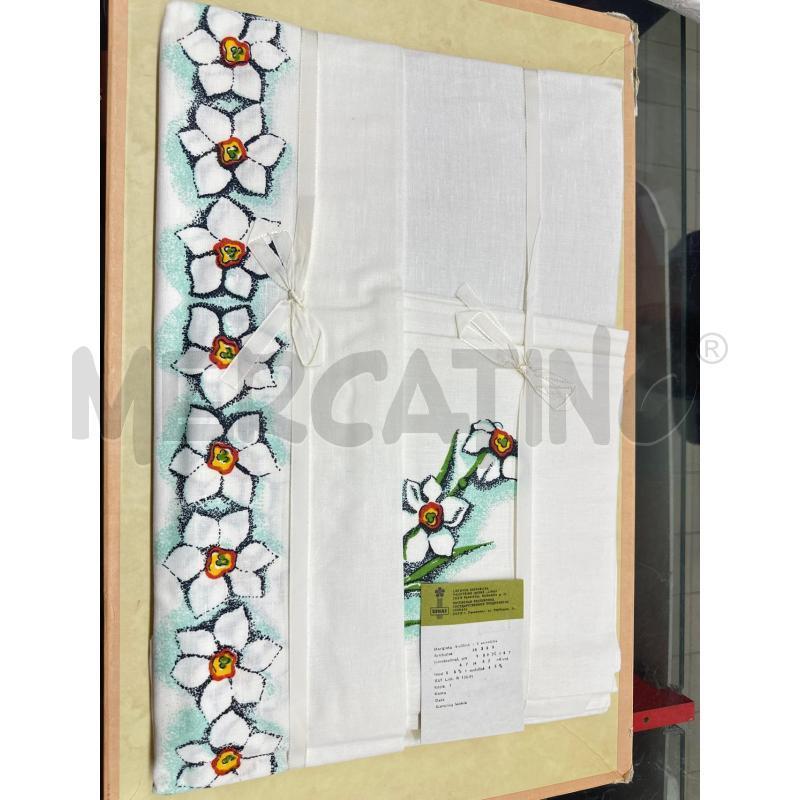 TOVAGLIA RETTANG LINO COTONE BIANCO FIORI BLU+6TOVAGL | Mercatino dell'Usato Roma tor tre teste 1