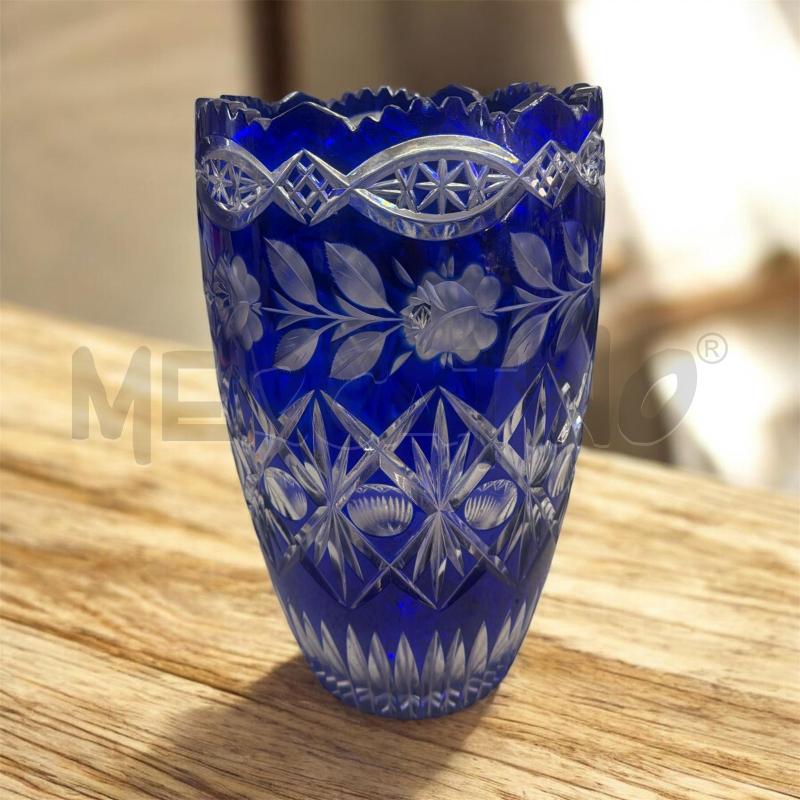 VASO CRISTALLO BLU INCISO | Mercatino dell'Usato Roma tor tre teste 1