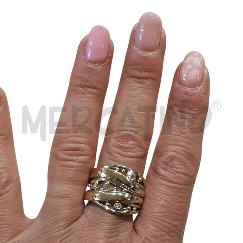 ANELLO DONNA FASCIA DETT ORO E BRILLANTINI STEEL  | Mercatino dell'Usato Civitavecchia 1