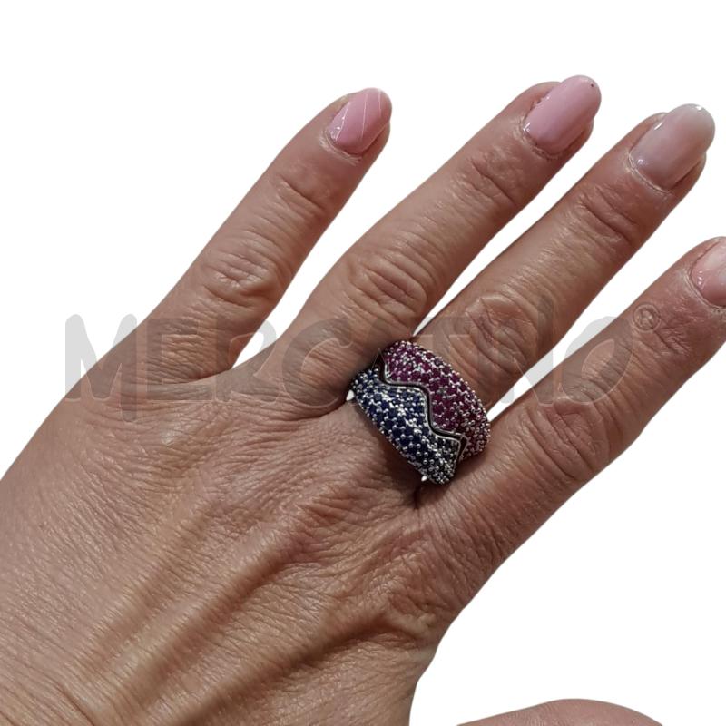 ANELLO DONNA STEEL DETT ROSA E BLU BRILLANTINI  | Mercatino dell'Usato Civitavecchia 1