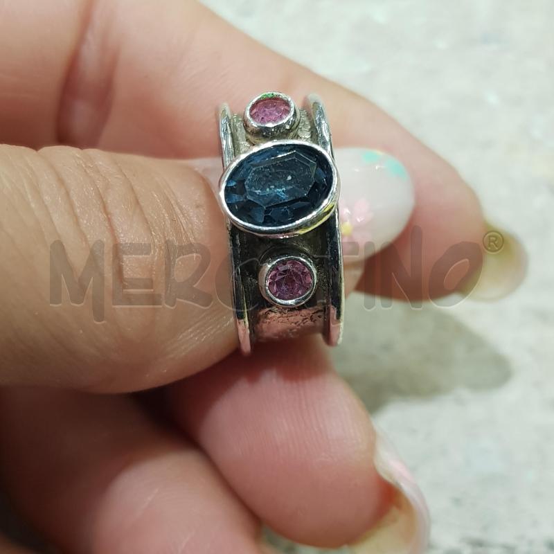 ANELLO D ARG  PIETRA CENTRALE AZZURRA LATERALI ROSA | Mercatino dell'Usato Civitavecchia 4