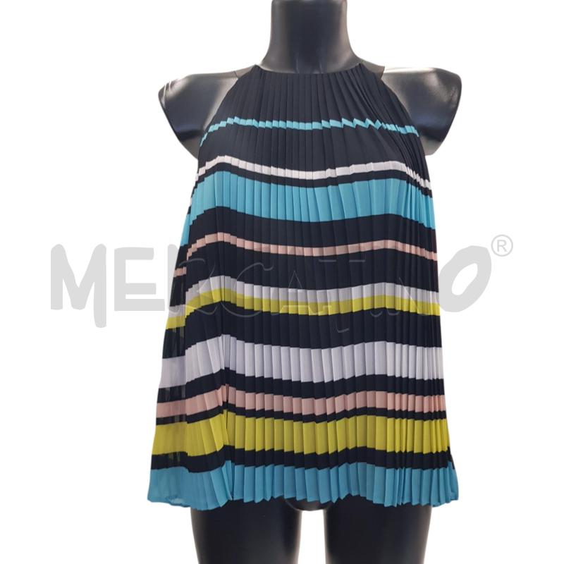 CANOTTA D TRUSSARDI BLU PLISSETTATA RIGHE MULTI COL | Mercatino dell'Usato Civitavecchia 1